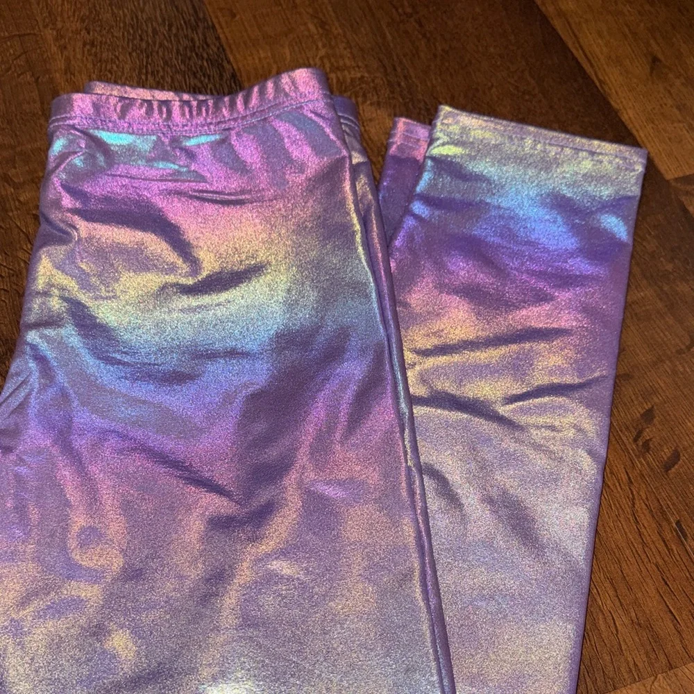 NWT Girls size XL - Black Butterfly Print & Holographic Rainbow Type Leggings